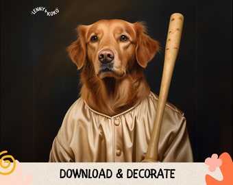 Golden Retriever Digital PNG File, Zabawny Profesjonalny Portret Psa, Malowanie Zwierząt, Królewski Portret Psa, Spersonalizowany Prezent Dla Zwierzaka, Dla Miłośnika Zwierząt