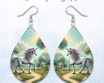 Einhorn Teardrop Ohrring PNG • Pastel Fantasy Sublimations Design • 300 DPI Digital Download