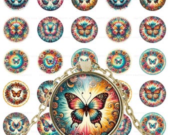 Butterfly Mandala Printable – 1" to 1.5" Circle Designs – Instant Download