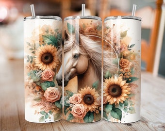 Boho Horse Sunflower Tumbler Wrap | Western Floral Sublimation Design (Digital Download)