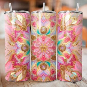 Pink Swirl Tumbler Wrap Marble Neon Colors and Gold Glitter 20oz Tumbler Sublimation Design PNG, Alcohol Ink Tumbler PNG File