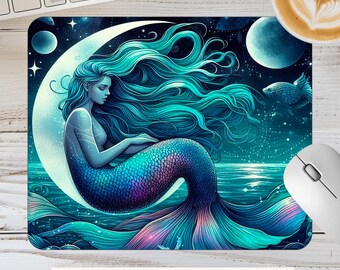 Moonlit Mermaid Mouse Pad | Fantasy Celestial PNG • Magical Desk Mat • Digital Download