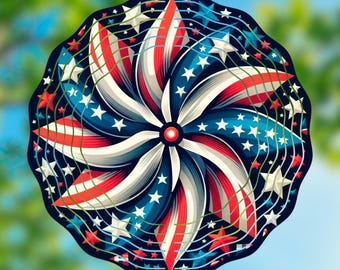 Patriotic Pinwheel Wind Spinner | 10.5" Stars & Stripes Sublimation PNG • Fourth of July Garden Decor
