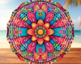 Hippie Flower Wind Spinner | Colorful Boho 10.5" Sublimation PNG • Groovy Garden Decor • Digital Download