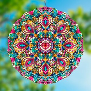 Mandala Wind Spinner Sublimation Design: Groovy Heart, Colorful Template (Digital Download)