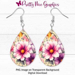 Teardrop Earring Png, aquarel bloemen sublimatie oorbel ontwerpen, oorbel sublimatie ontwerpen, digitale Png Instant Download