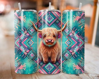 Baby Highland Cow Tumbler Wrap | Western Country 20oz Skinny PNG • Sublimation Design
