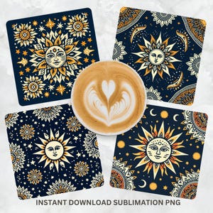 Celestial Sun & Star Coaster Designs: PNG Sublimation Bundle (Digital Download)