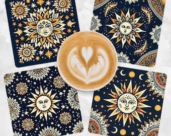 Celestial Sun Star Coaster PNG Bundle | Cosmic Sunburst Sublimation Designs (Digital Download)