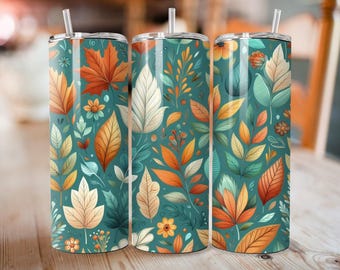Autumn Leaves Tumbler Wrap | 20oz Skinny Fall Sublimation Design • PNG Digital Download
