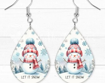 Schneemann Teardrop Ohrring PNG | Winter Holiday 300 DPI Sublimationsdesign • Weihnachtsschmuck Handwerksdatei