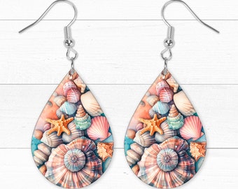 Seashells, Teardrop Earring PNG Sublimation Design| Boho Hippie | Teardrop Earring | Earring PNG | Digital Download