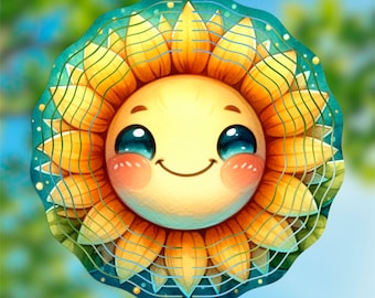 Sunflower Wind Spinner PNG | Bright Floral 10.5" Sublimation Template • Summer Garden Spinner Art