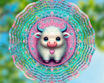 Baby Highland Cow Wind Spinner PNG | Colorful Garden Sublimation Template • Digital Download
