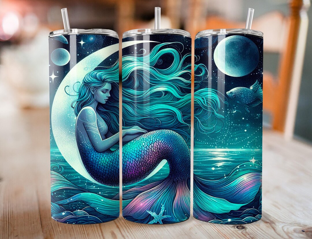 Mystical Mermaid Moonlight Tumbler Wrap | Fantasy Ocean 20oz Skinny PNG ...