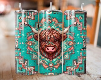 Highland Cow Tumbler Wrap | Western Country 20oz Skinny PNG • Rustic Cow Print Sublimation Design