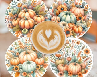 Autumn Harvest Coaster PNG Bundle | Cozy Pumpkins Fall Floral Sublimation Designs (Digital Download)