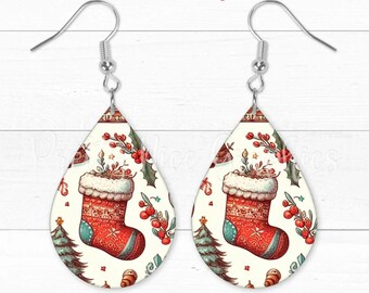 Weihnachtsstrumpf Teardrop Ohrring PNG, Sublimationsdesign (digitaler Download)