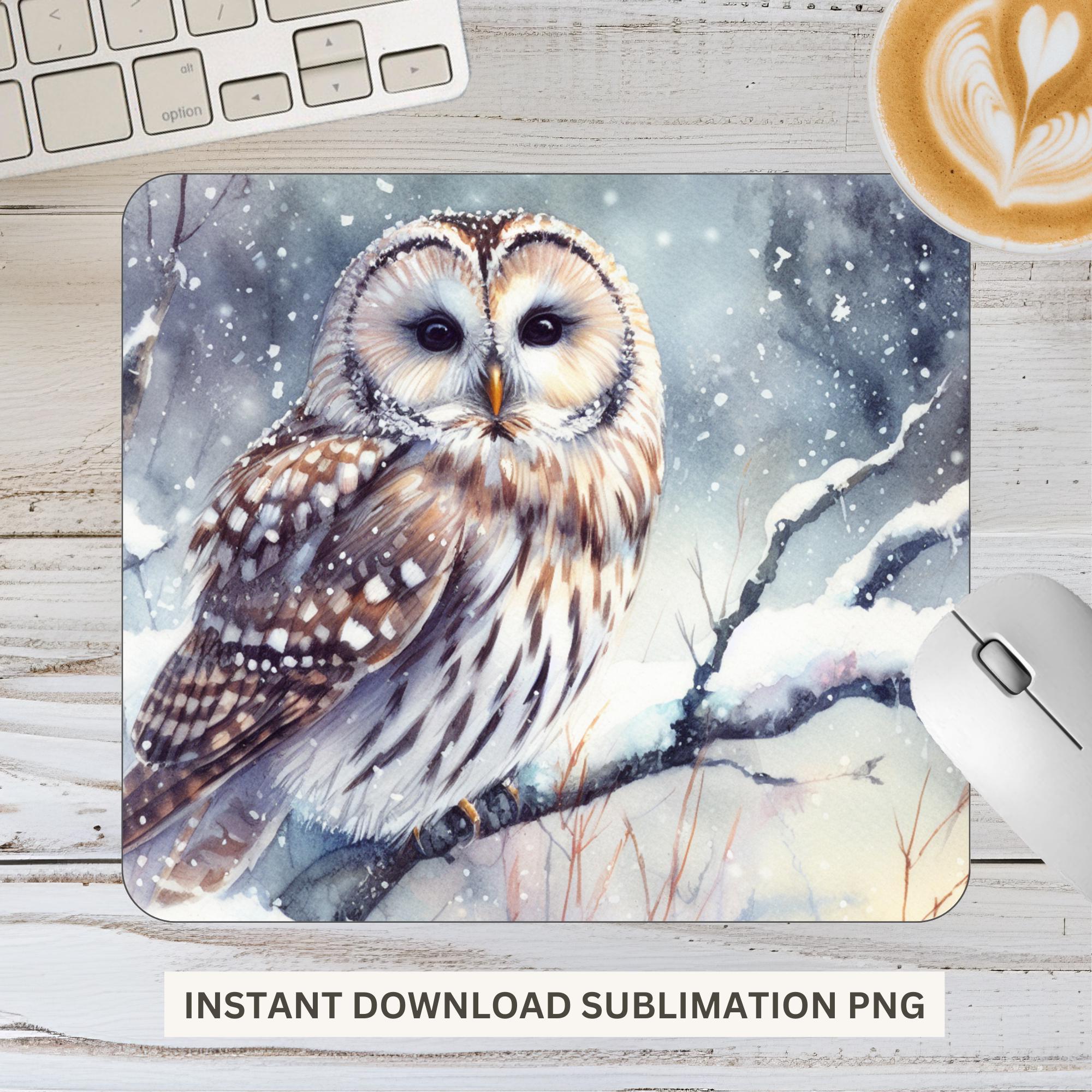 Winter Owl Mouse Pad Design - Snowy Nature Artwork | Snowy Owl | Mouse Pad | PNG | Desk Accessory