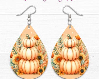 Pumpkin Teardrop Earring PNG: Sublimation Design (Digital Download 1.8" x 2.7")
