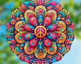 Groovy Peace Sign Wind Spinner Design | Colorful Mandala PNG (Digital Download)