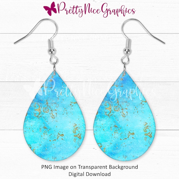 Blue Aqua Abstract, Teardrop Earring PNG Sublimation Design | Teardrop Earring | Pastel Pink and Aqua Earring PNG | Digital Download