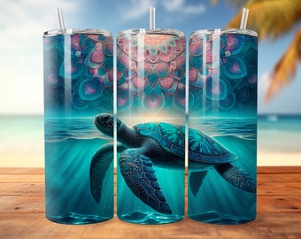 Sea Turtle Ocean 20oz Tumbler Wrap: Sublimation PNG (Digital Download)