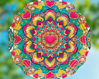 Heart Mandala Wind Spinner | Groovy Colorful 10.5" Sublimation PNG • Boho Garden Decor • Digital Download