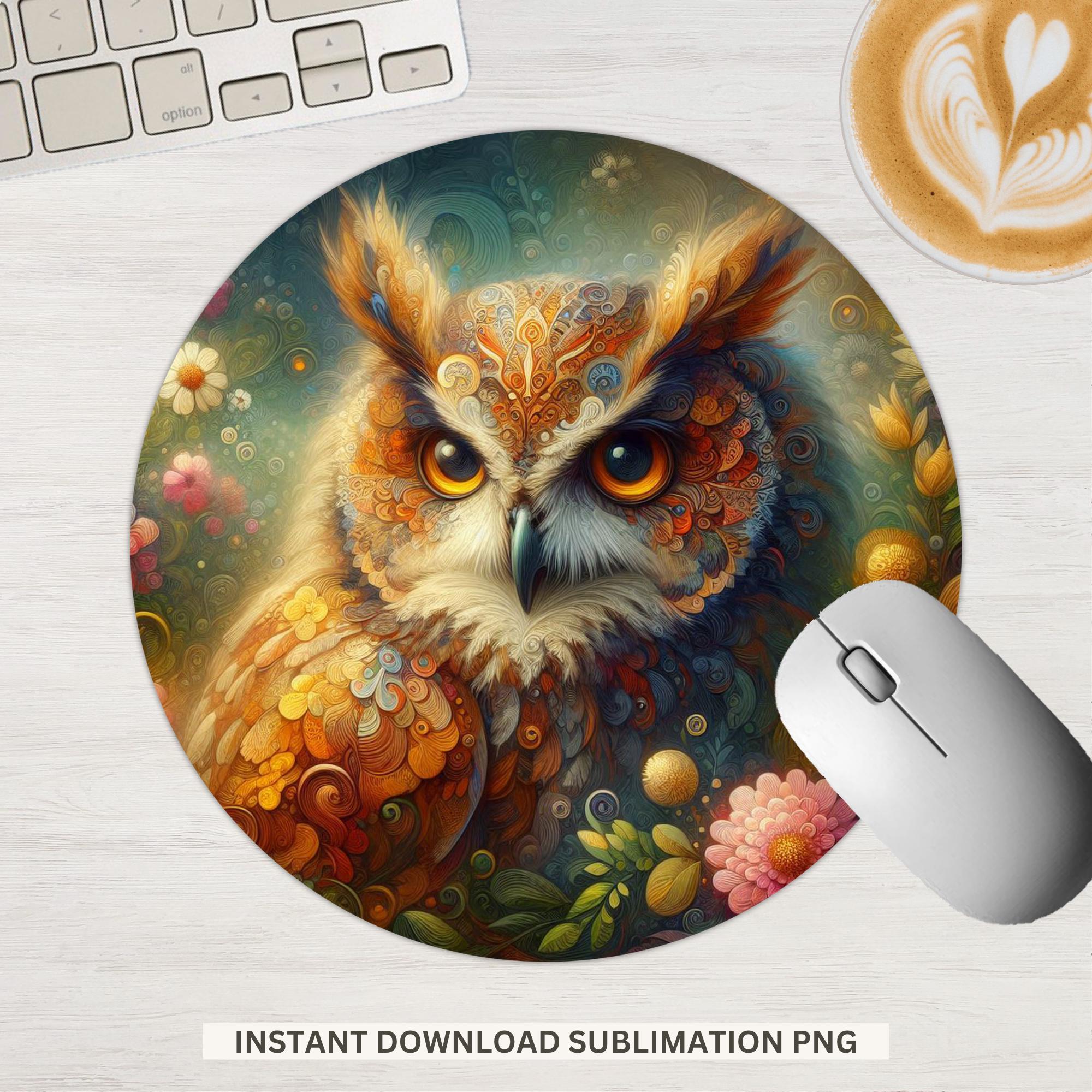 Vibrant Owl Mousepad – Colorful Sublimation Art, Round Mousepad