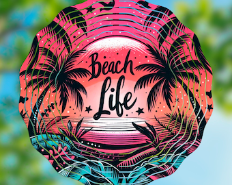 Beach Life Wind Spinner PNG | Tropical Palm Tree Sublimation Design • 10.5" Garden Decor Template
