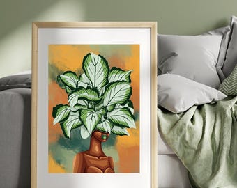 Tropische Pflanzendame Kunstdruck: Botanische Illustration (Digitaler Download