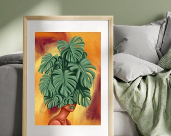 Monstera Plant Lady Print: Botanical Wall Art (Digital Download