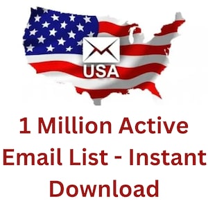 May include: An image of a red, white, and blue American flag with a white envelope with a red 'USA' label on it. The text below the flag reads '1 Million Active Email List - Instant Download'.
