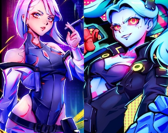 Pósteres de Lucy y Rebecca de Cyberpunk Edgerunners (21,5 x 28 cm)