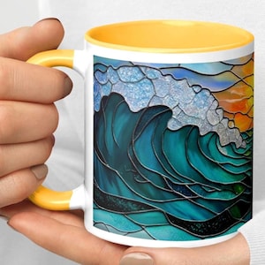 Stained Glass Ocean Mug – Nautical Coffee Cup with Sea Waves & Coastal Vibes, Beach Lover Gift for Ocean Dreamers, Sunrise Sippers and Her