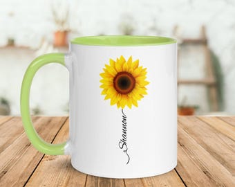 Taza de girasol personalizada: taza de café de cerámica con nombre personalizado