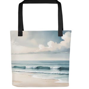 Summer Beach Tote Bag | Watercolor Beach Tote Bag | Large Shoulder Bag for Summer Travel, Groceries, Gifts | Coastal Design gift for Her