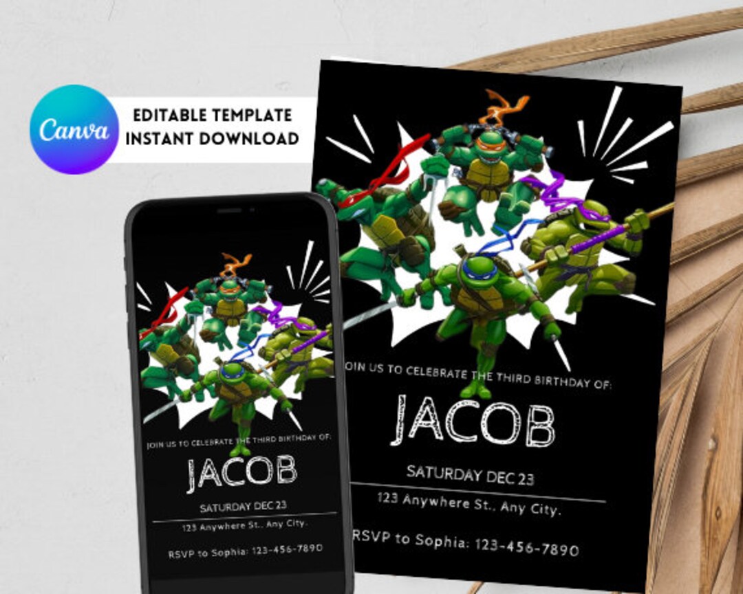 TMNT Invitation Ninja Turtles Birthday Invite Instant Download Editable Canva Template 5x7 Kids ...