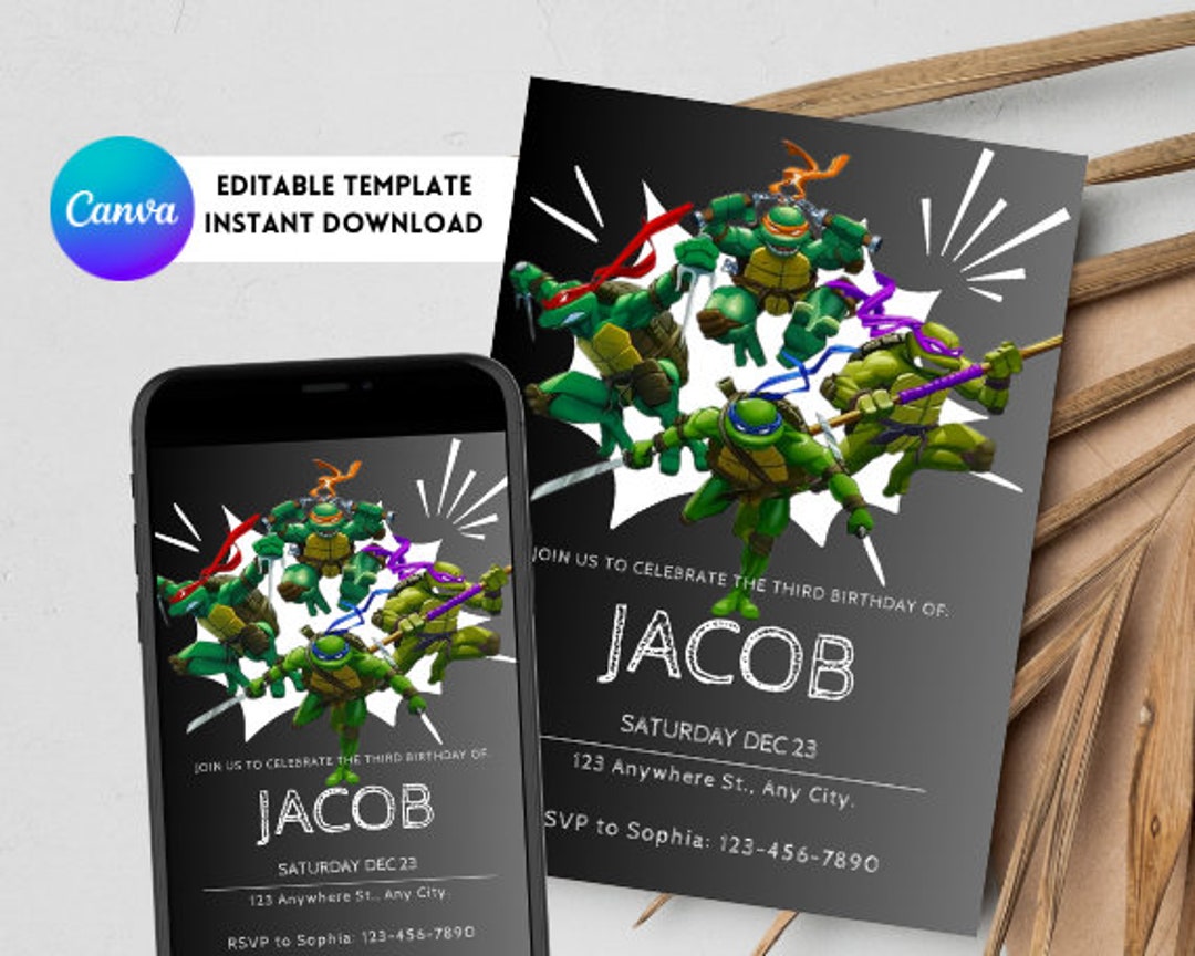 TMNT Invitation Ninja Turtles Birthday Invite Instant Download Editable Canva Template 5x7 Kids ...