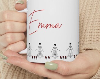 Personalized Name Mug, Skeleton and rose, gothic gift, your name here, gift for girlfriend, custom mug, coffee lover gift, valentines day