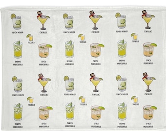 Hand drawn Tequila Blanket, gift for a bartender, tequila lover, soft throw blanket, margarita enthusiast