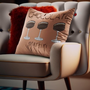 Chocolate Martini Pillow, cocktail pillow, throw pillow, bartender gift, martini decor