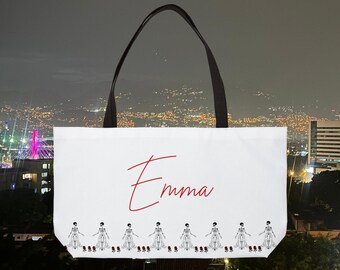 Custom Weekender Tote Bag, your name here, large travel canvas bag, bridesmaid gift, gothic, skeleton rose, gift for her, bestfriend gift