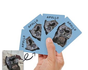Custom Pet Playing cards, poker game night, hand drawn, cat lover gift idea, dog mom gift