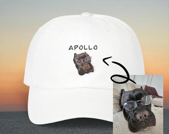 Embroidered Custom Pet Cap, pet portrait hat, hand drawn portrait, custom dog or cat mom gift