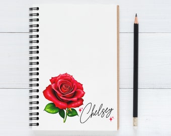 Personalized Spiral Notebook, Rose, floral gift, custom journal, gift for student, gift for girlfriend, dream journal, wire bound