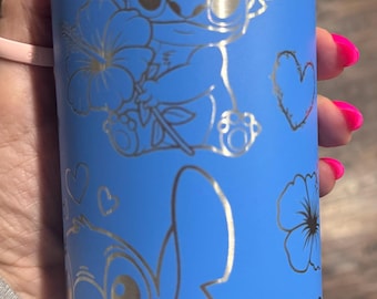 Personalized Stich 26 oz laser engraved insulated tumbler with flip-up sip straw