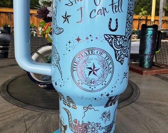 Texas 40 oz Laser Engraved Tumbler | Western Lone Star Travel Mug | Rainbow Design