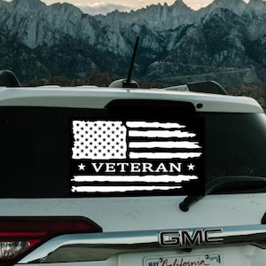 US Flag Veteran car decal. Custom size