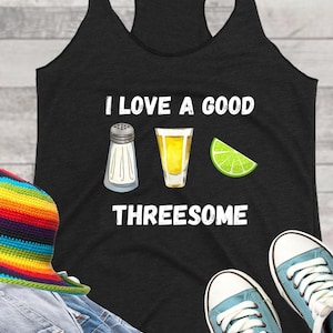 Threesome Women&#39;s Racerback Tank Top, Funny Tank, Summer Top, Party Shirt, Gift for Friends, Casual Wear
